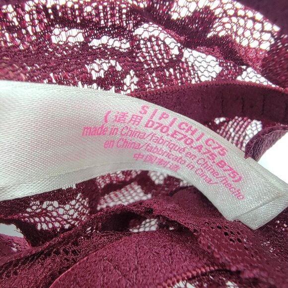 Victoria‎ Secret PINK Bra Maroon Lace Push-up Underwire Padded Cross Back S NWOT - Picture 6 of 9